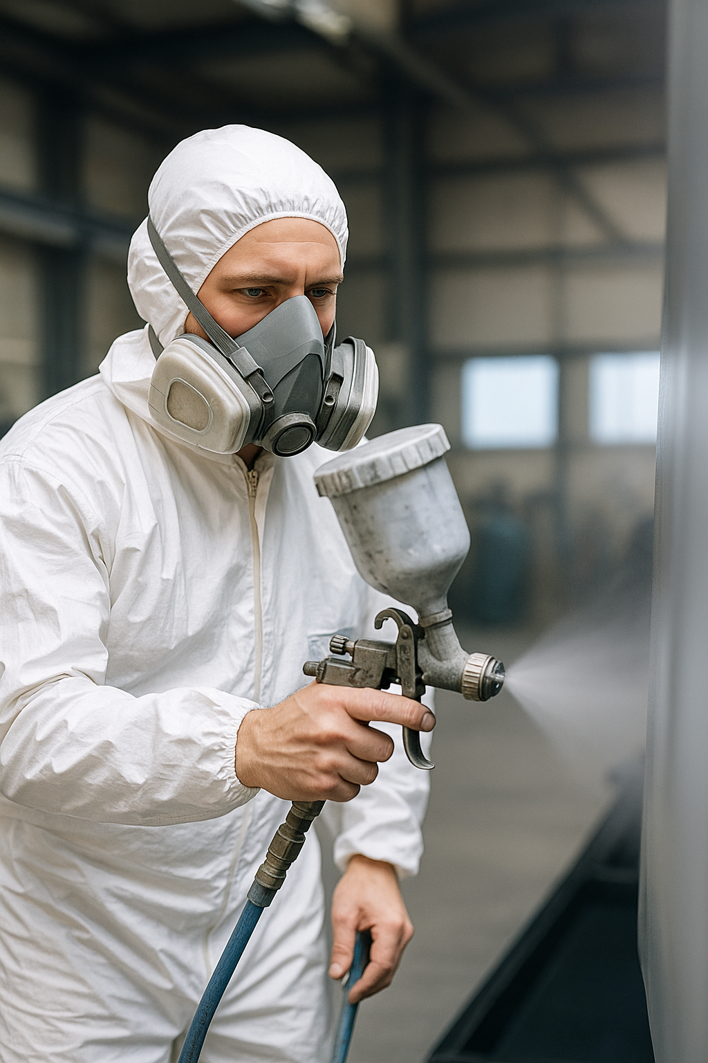 Application au pistolet dans un atelier industriel