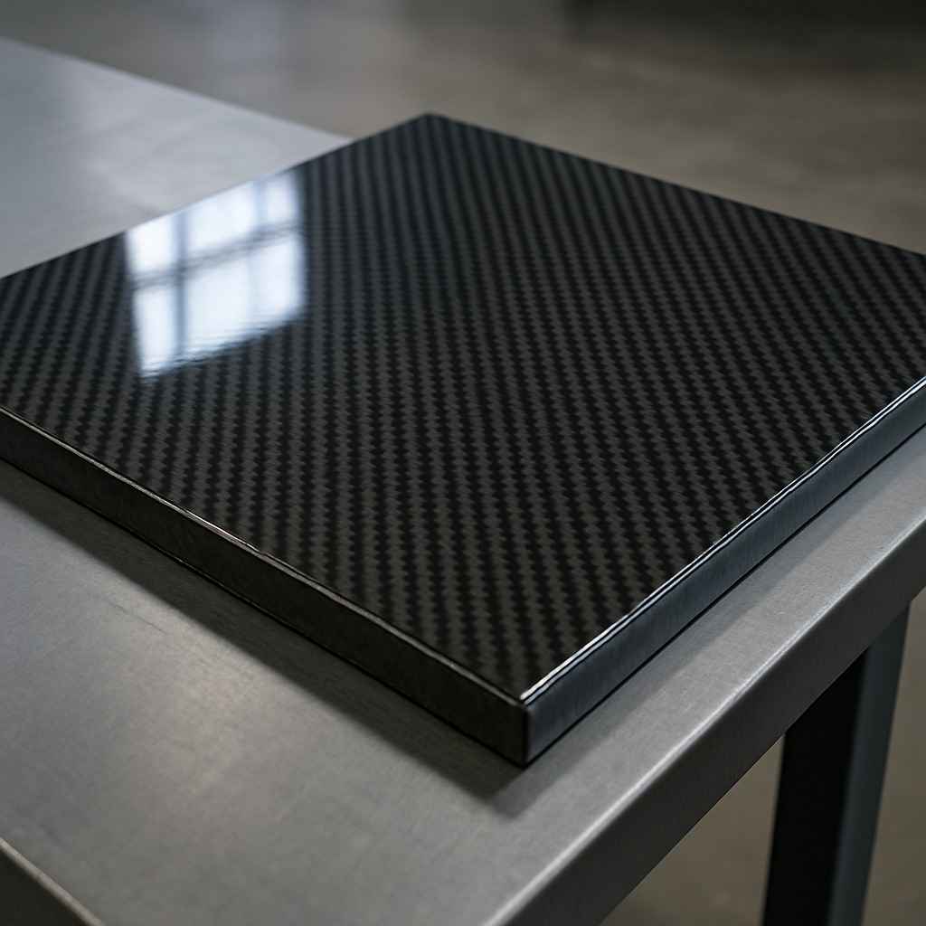 Composite carbone — vernis brillant, trame twill 2×2